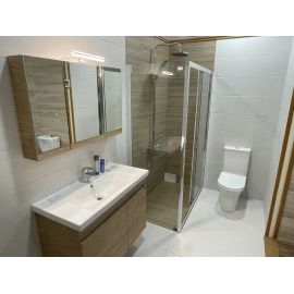 Σετ μπάνιου 4 τεμαχίων Πάγκος με Νιπτήρα, Φωτιστικό & Καθρέπτη Μελαμίνη Μ90xΒ45xΥ60cm - Έπιπλα στο AFOI TOGIA
