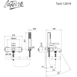 La Torre Tech Αναμεικτική Μπαταρία Μπανιέρας Πλήρες Σετ Ασημί - Λουτρού στο AFOI TOGIA