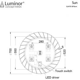 Luminor Sun Στρογγυλός Καθρέπτης Μπάνιου με Φως 70x70cm - Καθρέφτες στο AFOI TOGIA