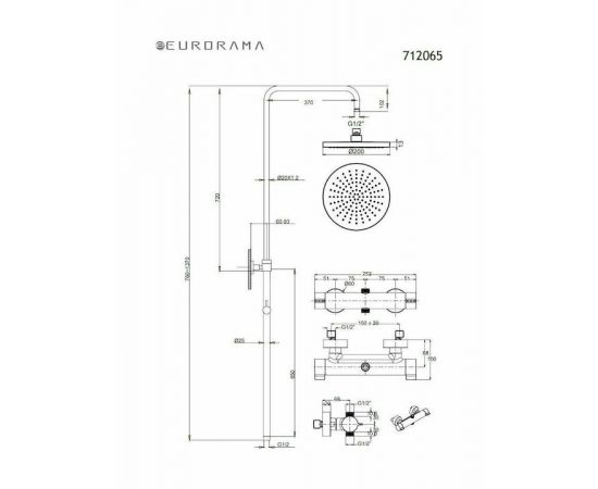 Eurorama Slim 712065 Ρυθμιζόμενη Στήλη Ντουζ με Μπαταρία 76-137cm Black Matt - Στήλες Ντουζ - Υδρομασάζ στο AFOI TOGIA