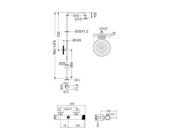 Armando Vicario Industrial Ρυθμιζόμενη Στήλη Ντουζ με Μπαταρία 83-144cm - Στήλες Ντουζ - Υδρομασάζ στο AFOI TOGIA