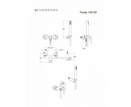 Eurorama Tonda 145150-400 Αναμεικτική Μπαταρία Ντουζιέρας Πλήρες Σετ Μαύρη - Λουτρού στο AFOI TOGIA