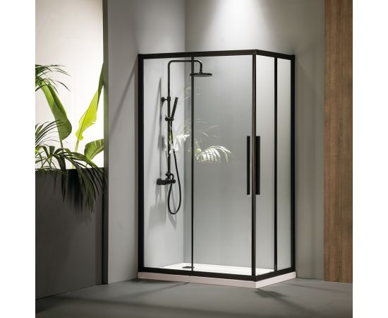 Devon Flow Corner Entry 100x80x195cm Clean Glass Black Matt - Καμπίνες στο AFOI TOGIA