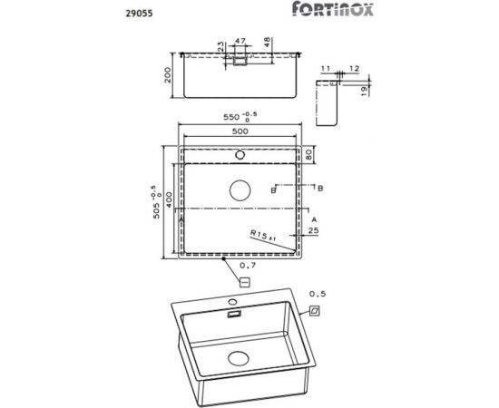 Fortinox Squadro Ένθετος Νεροχύτης Inox Σατινέ 55x50.5cm Ασημί - Inox στο AFOI TOGIA