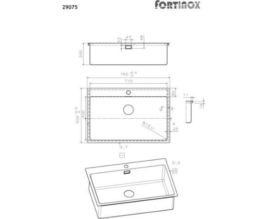 Fortinox Squadro 29075 Ένθετος Νεροχύτης Inox Σατινέ 76x50.5cm Ασημί - Inox στο AFOI TOGIA