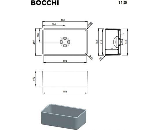 Bocchi  Υποκαθήμενος Νεροχύτης Πορσελάνινος 76x46cm Jasmine Matt - Γρανίτες στο AFOI TOGIA