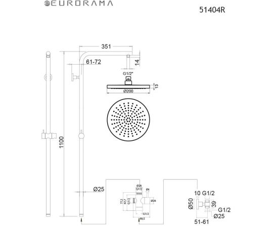 Eurorama Round Στήλη Ντουζ Y117 εκ. Με Κεφαλη Φ20 Chome - Στήλες Ντουζ - Υδρομασάζ στο AFOI TOGIA