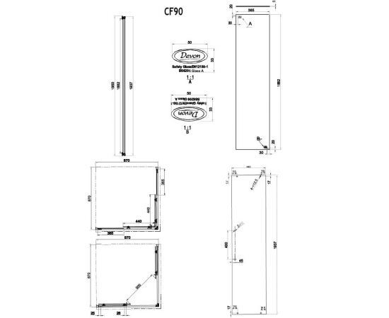 Devon Flow Corner Entry  90x90x195cm Clean Glass Black Matt - Καμπίνες στο AFOI TOGIA