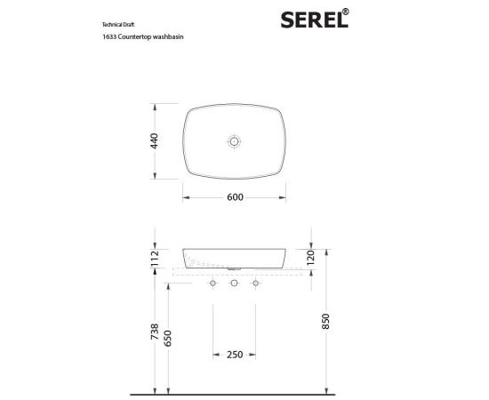 Serel 1633-401 Επικαθήμενος Νιπτήρας Πορσελάνης 60x44cm Black Matt - Επιτραπέζιοι στο AFOI TOGIA