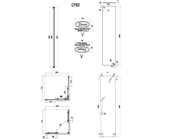 Devon Flow Corner Entry  80x80x195cm Clean Glass Chrome - Καμπίνες στο AFOI TOGIA