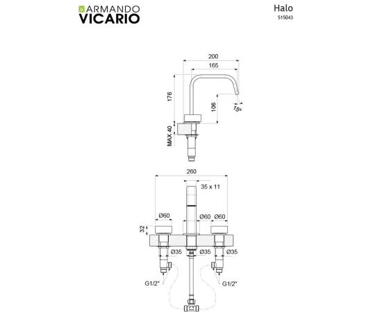 Armando Vicario  Μπαταρία Νιπτήρα Brushed Gold - Νιπτήρα  στο AFOI TOGIA
