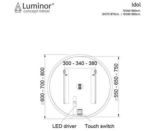 Luminor Idol Στρογγυλός Καθρέπτης Μπάνιου με Φως 70x70cm - Καθρέφτες στο AFOI TOGIA