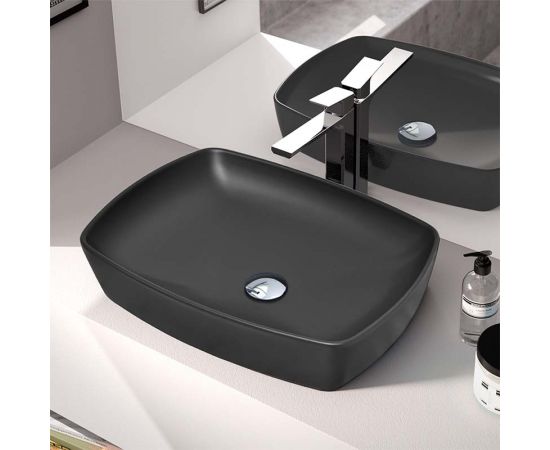 Serel 1633-401 Επικαθήμενος Νιπτήρας Πορσελάνης 60x44cm Black Matt - Επιτραπέζιοι στο AFOI TOGIA